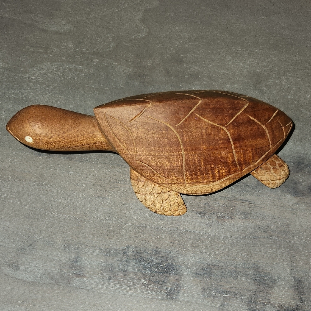 Artisan Wooden Turtle Decor - Natural Brown Roughly 7.5 X 4 Inches